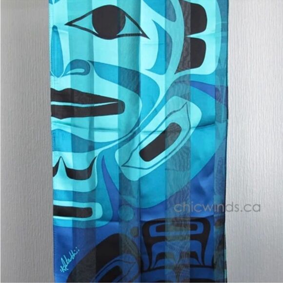 magenta moon mask silk teal blue luxury scarf wrap - Picture 4 of 16